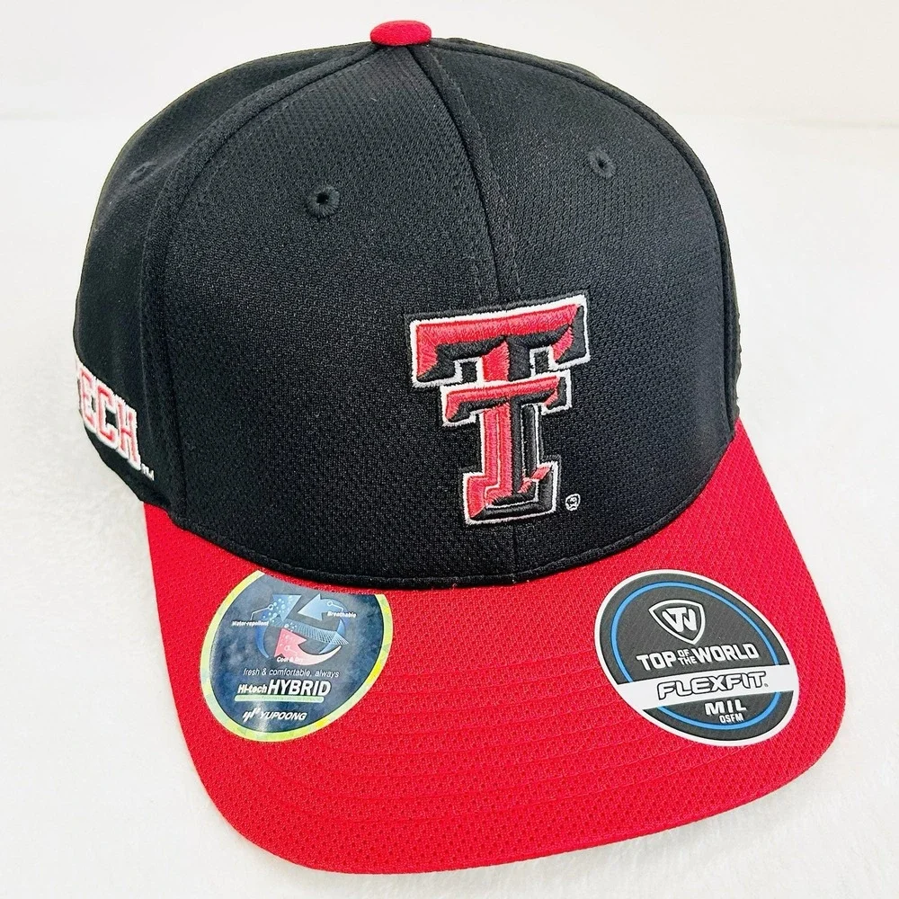 Top of the World Texas Tech Red‎ Raiders Victory Hat Cap Stretch Flex M/L Black